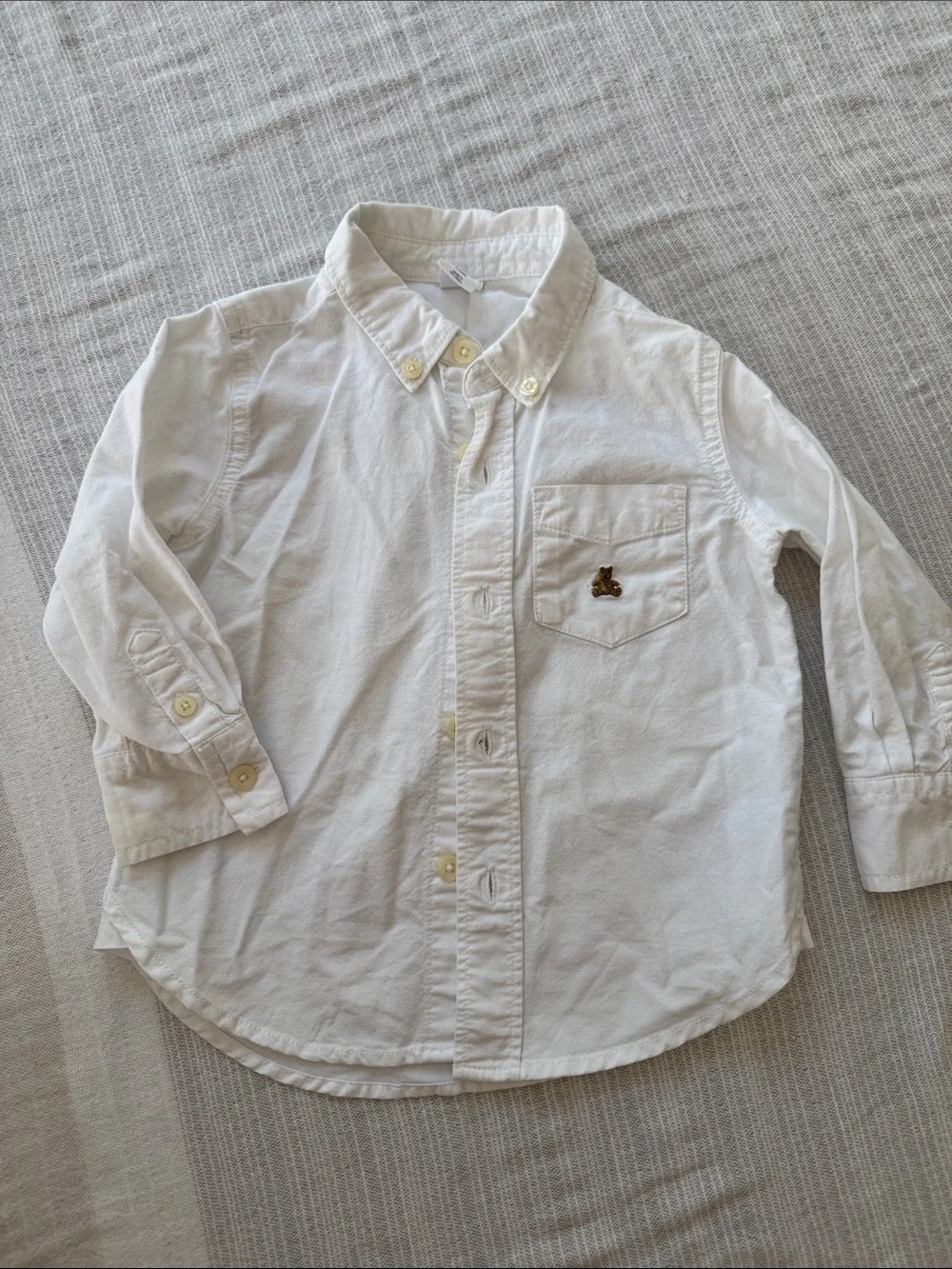 GAP White Button-Down Shirt with Pocket Bear Patch